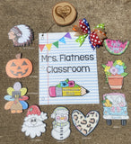 Teacher Classroom Name Sign, Teacher Appreciation Gift, Personalized Teacher Welcome Sign, Personalized Classroom Decor, Seasonal Attachments