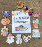 Teacher Classroom Name Sign, Teacher Appreciation Gift, Personalized Teacher Welcome Sign, Personalized Classroom Decor, Seasonal Attachments