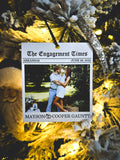 Newspaper Style Engagement Ornament – Personalized Headline, Location, Date & Name Plate • Custom Photo Christmas Ornament Keepsake 2025