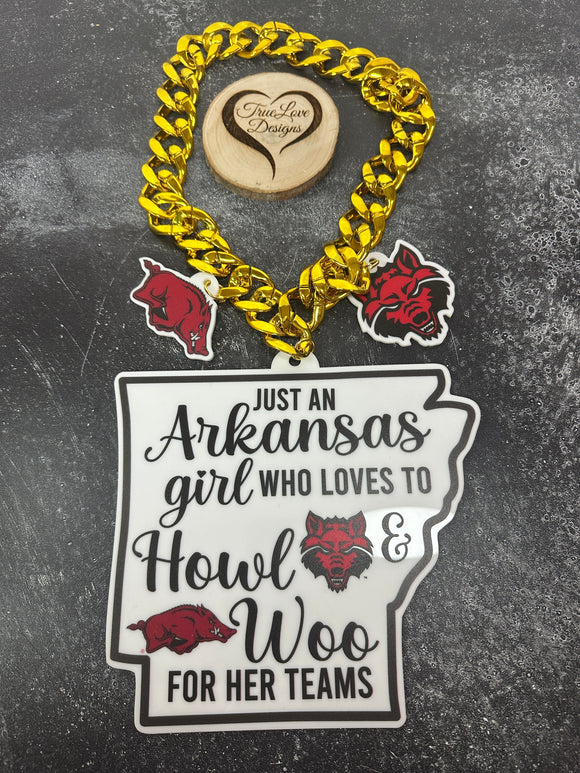 Arkansas & ASTATE Sports Turnover Chain Necklace, Hype Chain Sports Necklace, Team Logo Mascot, Mega Fan Chain, Oversized Medallion, Pimp Chain, Any Logo