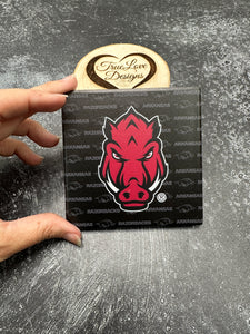 Arkansas Razorbacks Ceramic Coaster, Color Multiple Logo Coaster - background