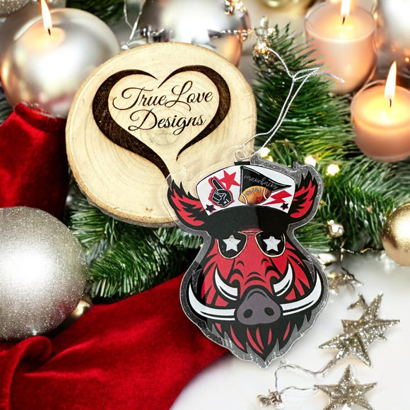 Arkansas Razorback Trucker Hat, Acrylic Christmas Ornament