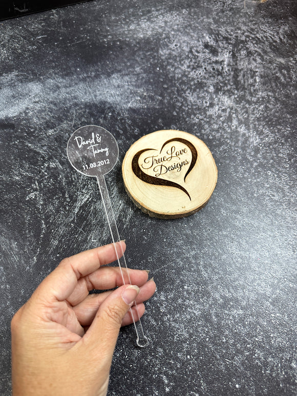 Custom Circle Personalized Stirrer, Pack of 24, Stirrer Birthday, Wedding Stir Stick, Cocktail Tags, Couple Names, Printed Acrylic Stirrer