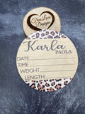Leopard Baby Birth Stat Sign, Personalized Birth Announcement, Printed Newborn Birth Stat, Newborn Keepsake Name Announcement Hospital Sign