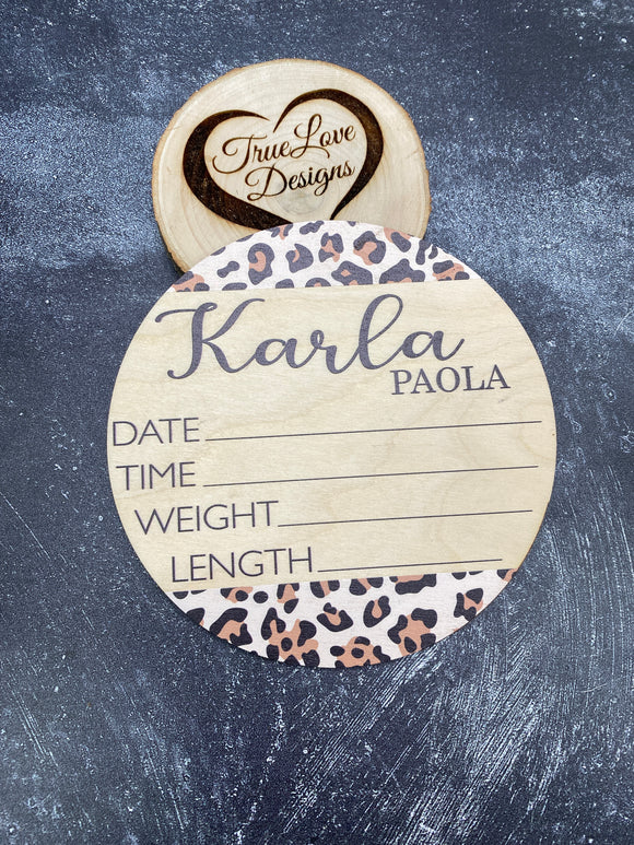 Leopard Baby Birth Stat Sign, Personalized Birth Announcement, Printed Newborn Birth Stat, Newborn Keepsake Name Announcement Hospital Sign