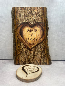 Personalized Basswood Plank - Printed Carved Tree Look - In Love Design, Wedding Plaque, Anniversary Plaque, 5 year anniversary gift