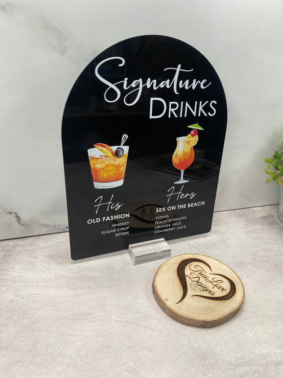Signature Drinks Bar Arch Sign || custom acrylic wedding sign personalized bar drinks sign menu after party table sign decor