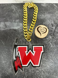 Westside Warriors School Sports Turnover Chain Necklace, Hype Chain Sports Necklace, Team Logo Mascot, Mega Fan Chain, Oversized Medallion, Pimp Chain, Any Logo