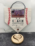 Personalized Baseball Coach Gift, End of Season Manager Gift, Team Gift, Team Photo Hanging Plaque, A Great Coach Can Change A Life, MVP