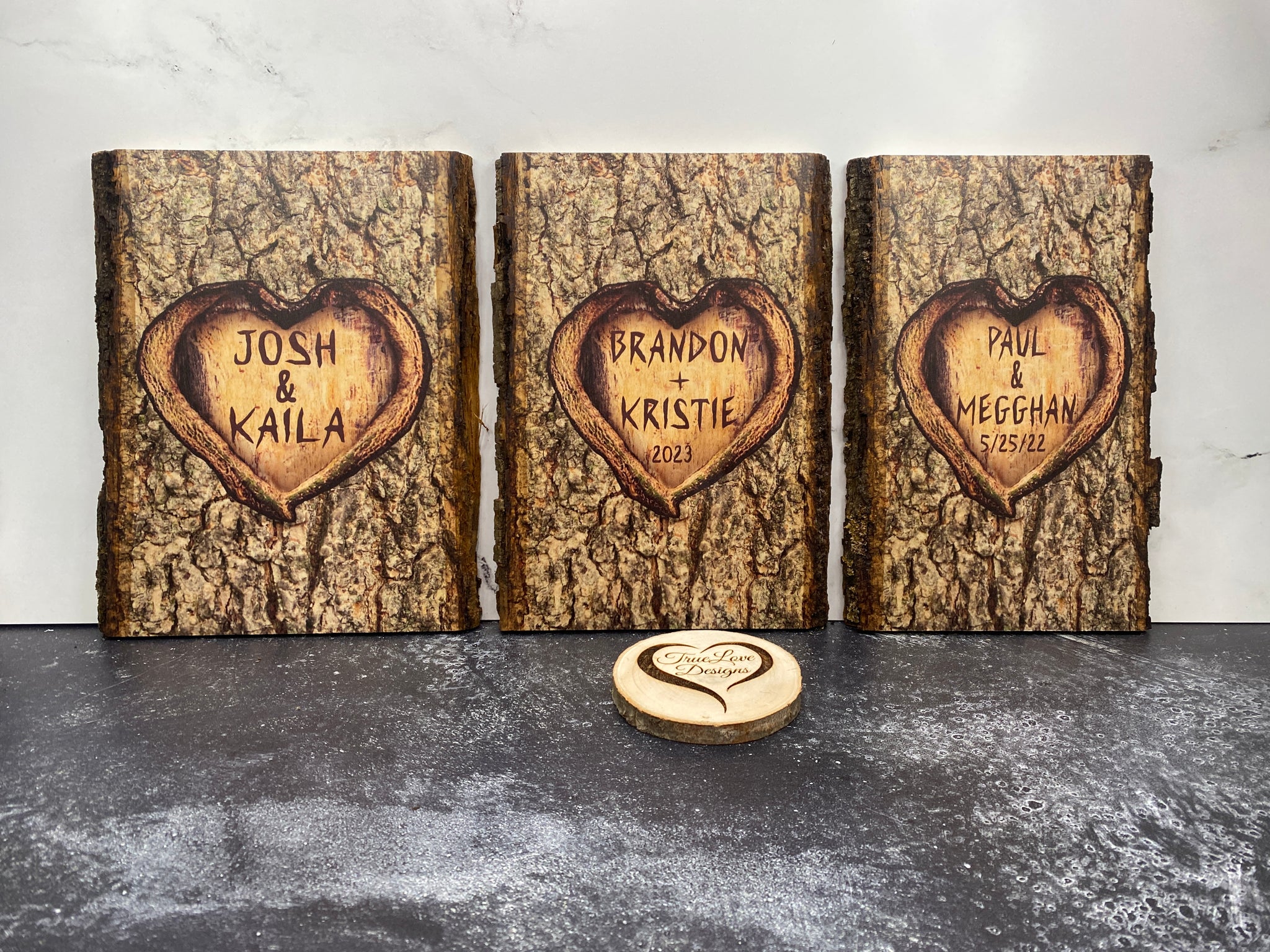 Personalized Basswood Plank - Printed Carved Tree Look - In Love