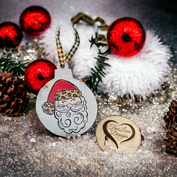 Leopard Hat Santa Ornament