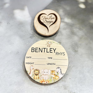 Safari Animal Baby Birth Stats, Personalized, Keepsake, Baby Room Decor, Newborn Birth Stats, Baby Birth Announcement Sign