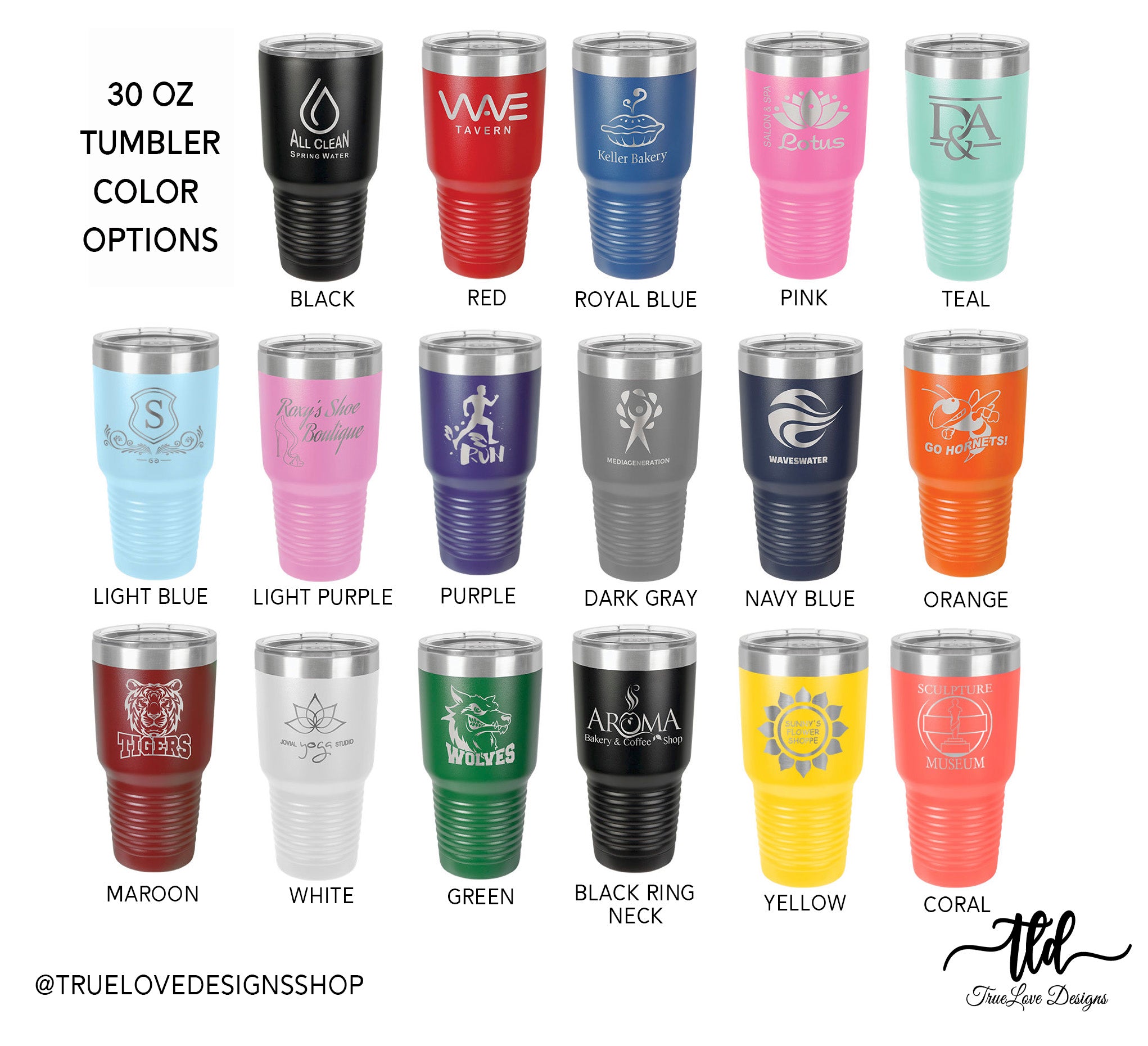 Engraved 30oz Tumbler Personalized with custom artwork or logo