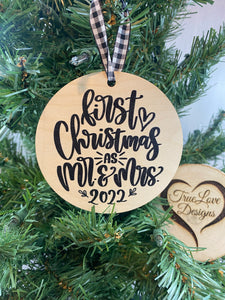 First Christmas As Mr & Mrs Christmas Ornament, Newly Wed Ornament, Our First Christmas, Wedding Gift, Bridal Shower Gift