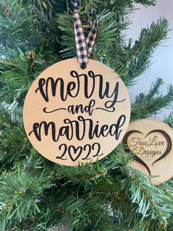 Merry & Married Christmas Ornament, Newly Wed Ornament, Our First Christmas, Wedding Gift, Bridal Shower Gift