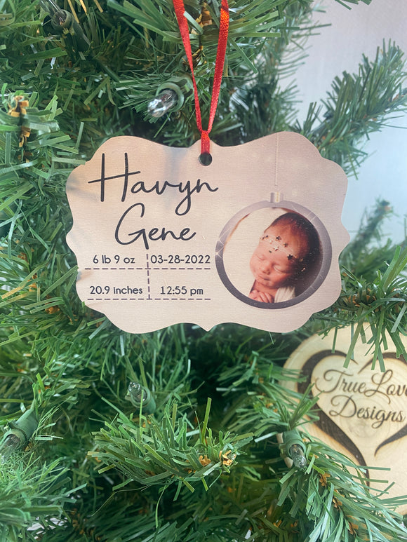 New Baby Birth Stats Rectangle Ornament, First Christmas Ornament, Baby Photo Ornament, New Mommy Gift, Baby Keepsake Ornament, Baby Shower