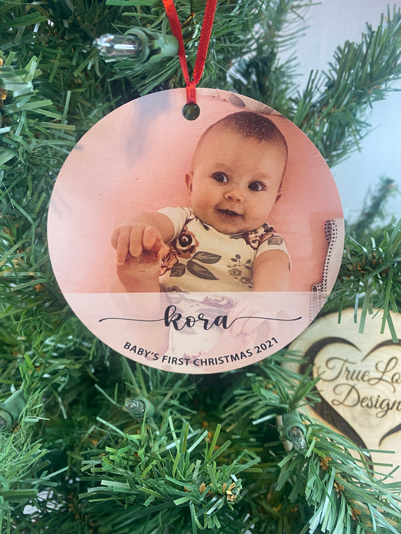 New Baby Birth Stats Circle Ornament, First Christmas Ornament, Baby Photo Ornament, New Mommy Gift, Baby Keepsake Ornament, Baby Shower
