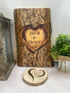 Personalized Basswood Plank - Carved Tree Look - In Love Design