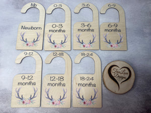 Boho Deer Antler Newborn Toddler Baby Wood Closet Dividers (Newborn - 24 Months) Baby Nursery Closet Clothes Organizers, Baby Shower