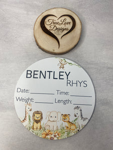 Safari Animal Baby Birth Stats, Personalized, Keepsake, Baby Room Decor, Newborn Birth Stats, Baby Birth Announcement Sign
