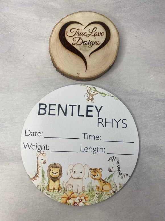 Safari Animal Baby Birth Stats, Personalized, Keepsake, Baby Room Decor, Newborn Birth Stats, Baby Birth Announcement Sign