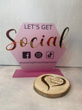 Social Media Printed Acrylic Sign - Hexagon, Boutique Sign, Small Business Sign, Instagram Handle, Tiktok Username, Let’s Get Social Business Sign, QR code Sign