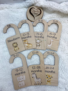 Safari Animals Newborn Toddler Baby Wood Closet Dividers (Newborn - 24 Months) Baby Nursery Closet Clothes Organizers, Baby Shower