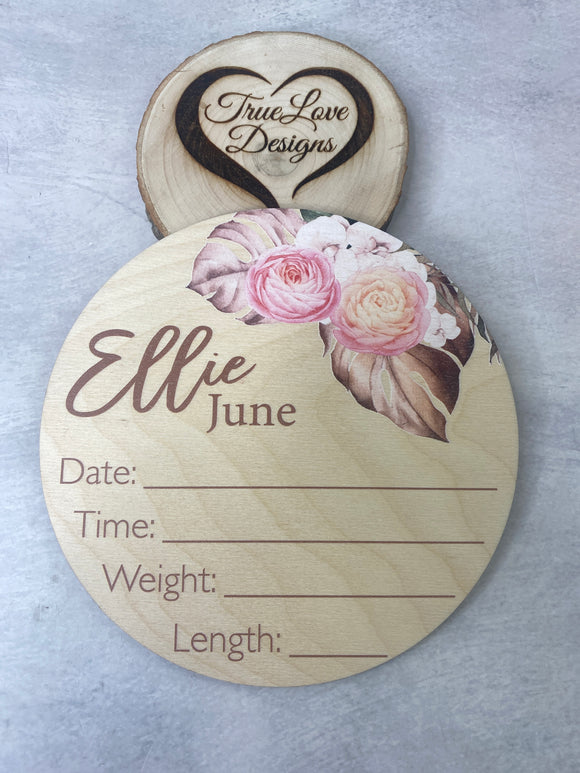 Boho Rose Gold Floral Swag Baby Birth Stats, Personalized, Keepsake, Baby Room Decor, Newborn Birth Stats, Baby Birth Announcement Sign