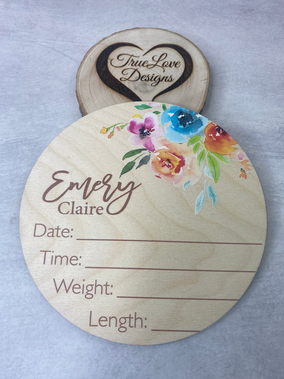 Floral Swag Baby Birth Stats, Personalized, Keepsake, Baby Room Decor, Newborn Birth Stats, Baby Birth Announcement Sign