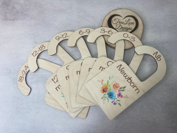 Floral Swag Newborn Toddler Baby Wood Closet Dividers (Newborn - 24 Months) Baby Nursery Closet Clothes Organizers, Baby Shower