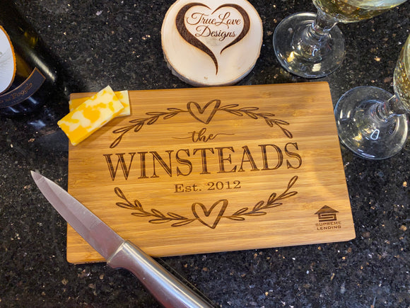 Bamboo Cutting Board with Handle, Personalized, 9 1/2