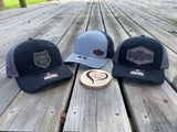 Howl, ASTATE, Arkansas State University, ASU Leather Patch, Howl Face, Richardson 112 Hat, Heather Gray/Black w/ Rawhide Patch, Engraved Patch