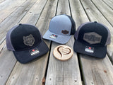 Howl, ASTATE, Arkansas State University, ASU Leather Patch, Howl Face, Richardson 112 Hat, Heather Gray/Black w/ Rawhide Patch, Engraved Patch