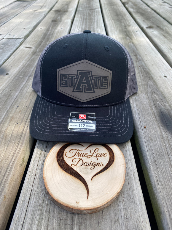 ASTATE Logo, Arkansas State University, ASU Leather Patch, Richardson 112 Hat, Engraved Patch