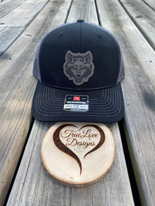Howl, ASTATE, Arkansas State University, ASU Leather Patch, Howl Face, Richardson 112 Hat, Heather Gray/Black w/ Rawhide Patch, Engraved Patch