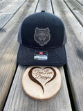 Howl, ASTATE, Arkansas State University, ASU Leather Patch, Howl Face, Richardson 112 Hat, Heather Gray/Black w/ Rawhide Patch, Engraved Patch