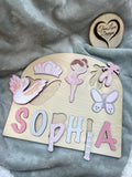 Ballerina Theme Wooden Name Puzzle, Name Puzzle for Toddlers, Montessori Baby Toy, Gift for Kids, Kids Birthday Gift, Toys for Learning