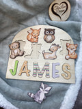 Woodland Animals Theme Wooden Name Puzzle, Name Puzzle for Toddlers, Montessori Baby Toy, Gift for Kids, Birthday Gift, Toys for Learning