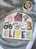 Farm Theme Wooden Name Puzzle, Name Puzzle for Toddlers, Montessori Baby Toy, Gift for Kids, Kids Birthday Gift, Toys for Learning