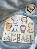 Safari Animal - Boy Theme Wooden Name Puzzle, Name Puzzle for Toddlers, Montessori Baby Toy, Gift for Kids, Birthday Gift, Toys for Learning
