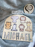 Safari Animal - Boy Theme Wooden Name Puzzle, Name Puzzle for Toddlers, Montessori Baby Toy, Gift for Kids, Birthday Gift, Toys for Learning