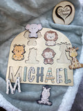 Safari Animal - Boy Theme Wooden Name Puzzle, Name Puzzle for Toddlers, Montessori Baby Toy, Gift for Kids, Birthday Gift, Toys for Learning