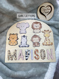 Safari Animal - Girl Theme Wooden Name Puzzle, Name Puzzle for Toddlers, Montessori Baby Toy, Gift for Kids, Birthday Gift Toys for Learning