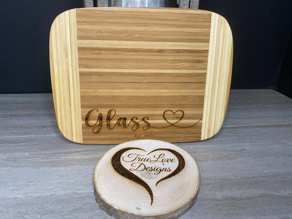 Bamboo Cutting Board with Handle, Personalized, 8