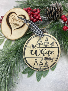 Family Last Name & Year Christmas Tree Ornament  | Last Name Ornament | Personalized Christmas Ornament | Newlywed Ornament | Wood Ornament