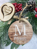 Family Name Ornament | Last Name Ornament | Personalized Christmas Ornament | Newlywed Ornament | Wood Shiplap Initial Ornament