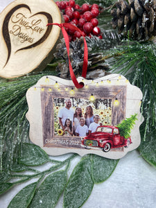 Family Photo Red Truck Ornament | Portrait Christmas Ornament | Personalized Ornament | Picture Ornament | Family Ornament Custom Photo Gift