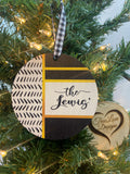 Family Name Ornament | Last Name Ornament | Personalized Christmas Ornament | Newlywed Ornament | Wood Ornament | Black Gold White Ornament