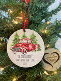 Family Name Ornament | Last Name Ornament | Personalized Christmas Ornament | Newlywed Ornament | Wood Ornament | Red Truck Christmas Trees