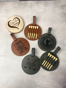 Personalized Engraved Golf Bag Tag with Tees, Leatherette Golf Bag Tag, Fathers Day Gift, Gift for Him, Gift for Dad, Golf Gifts